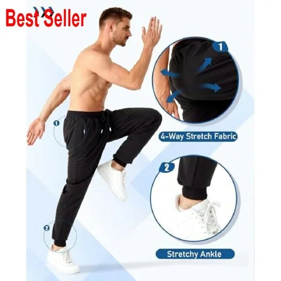 Men's Slim Fit Joggers with Zipper Pockets Athletic Workout Sweatpants